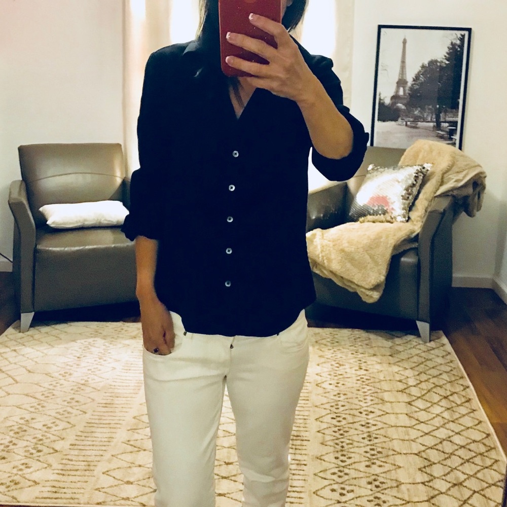 Banana Republic Black Fitted Button Down Shirt S